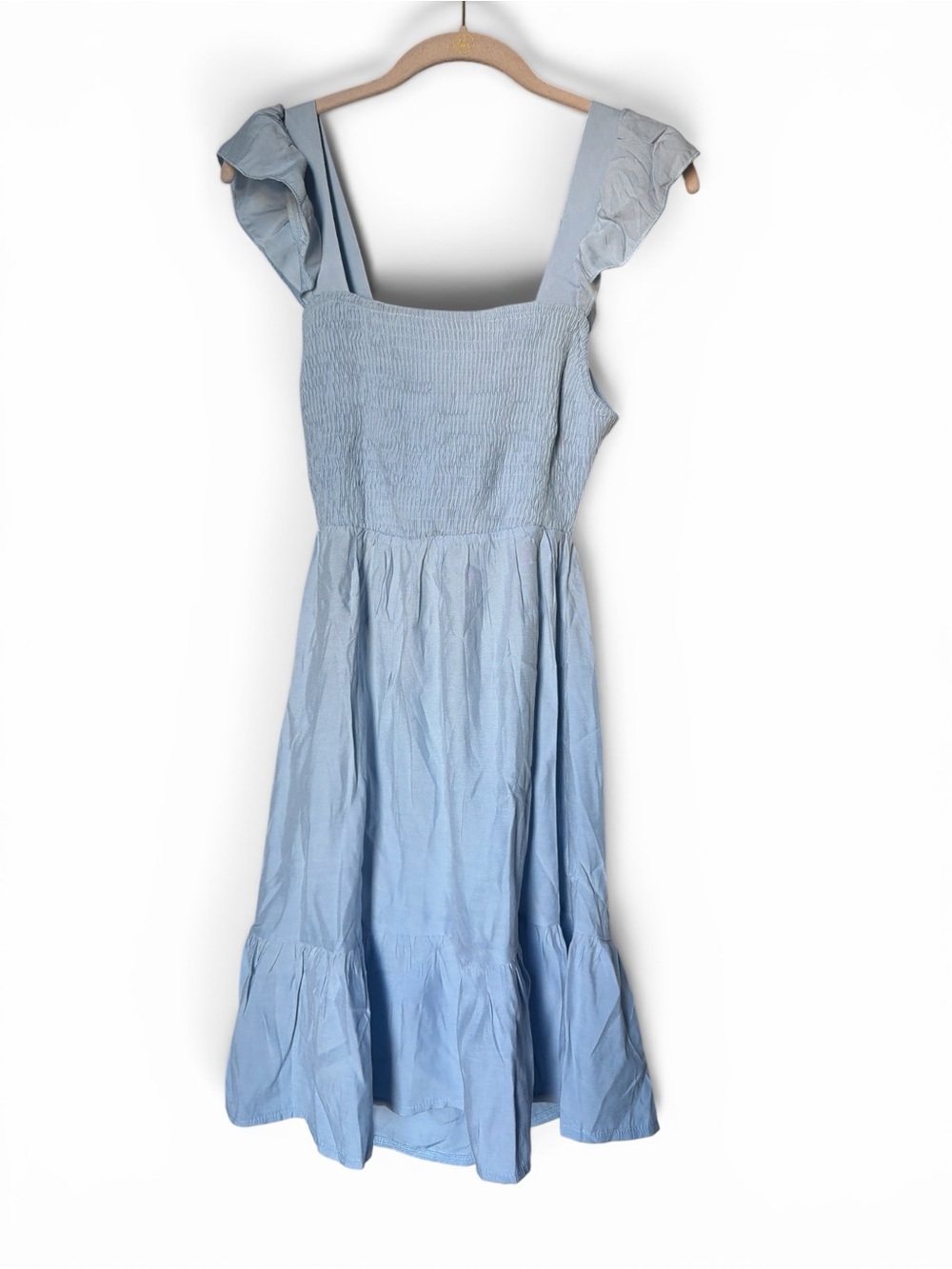 NWT Kojooin Baby Blue Smocked Ruffle Strap Sundress Open Back Bow Cottagecore